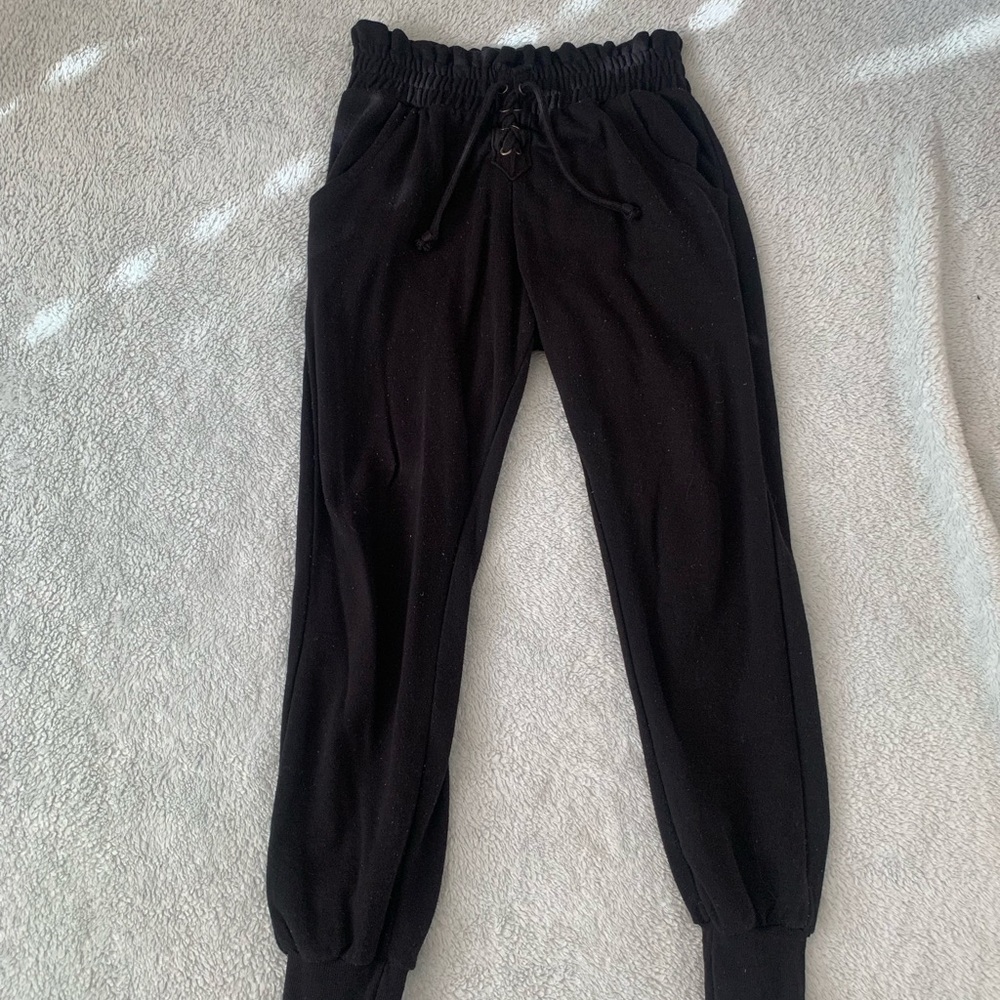 Black ruffle sweatpants